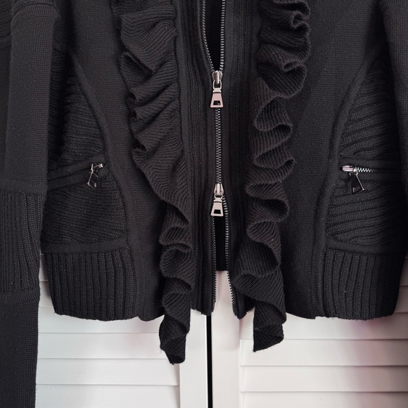 Diane von Furstenberg Wool Mock Neck Cardigan Sweater Chunky Moto Black Medium - Picture 9 of 11
